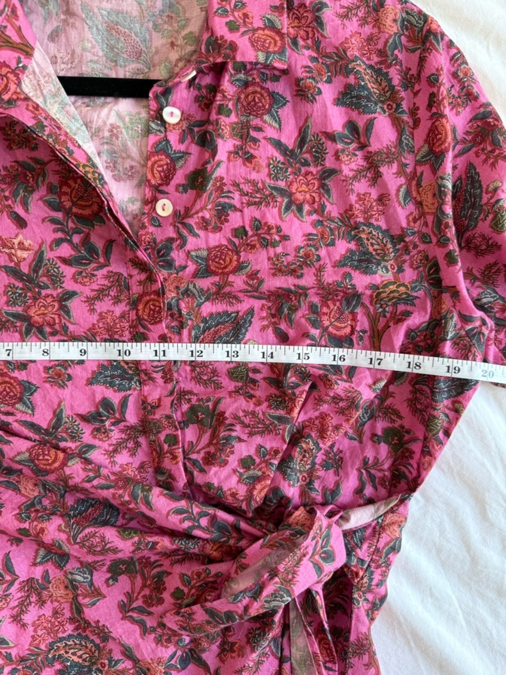 Ro’s Garden Pink Floral Cotton Wrap Blouse Tie Waist Button Front Top M - Picture 6 of 6